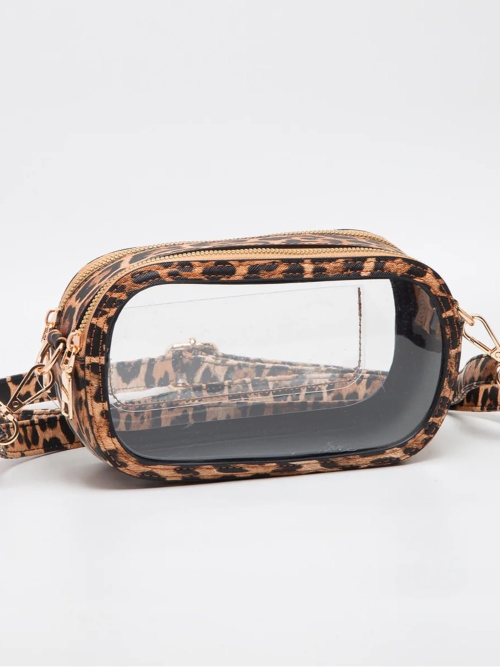 Clear Leopard Crossbody Bag with Gold Hardware